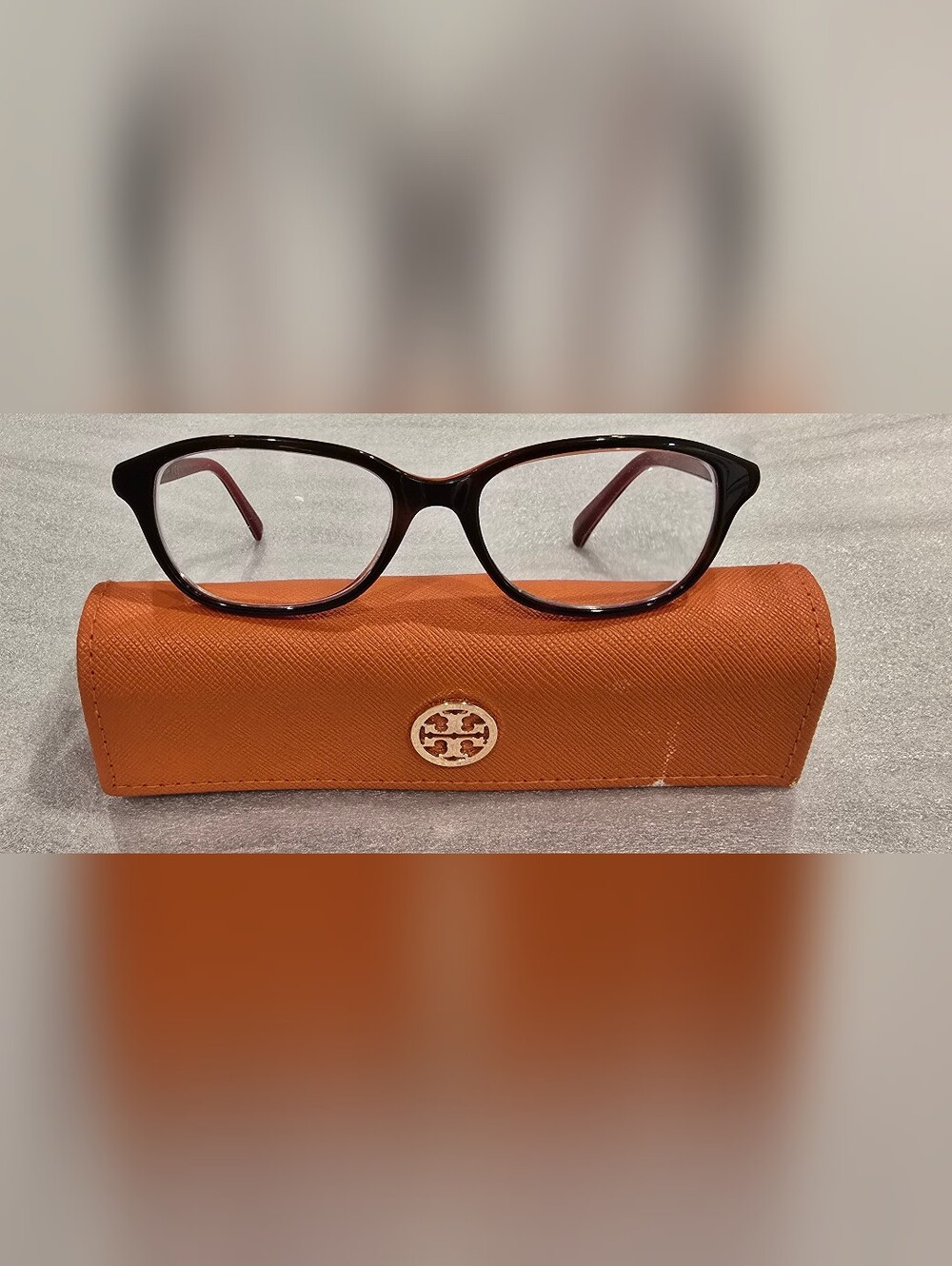 Tory Burch Semi-Cat-Eye Glasses + Case: Tortoise Dark Havana On Orange
